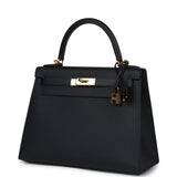 Pre-owned Hermes Kelly Sellier 28 Black Epsom Gold Hardware