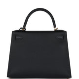 Pre-owned Hermes Kelly Sellier 28 Black Epsom Gold Hardware