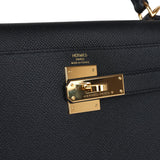 Pre-owned Hermes Kelly Sellier 28 Black Epsom Gold Hardware