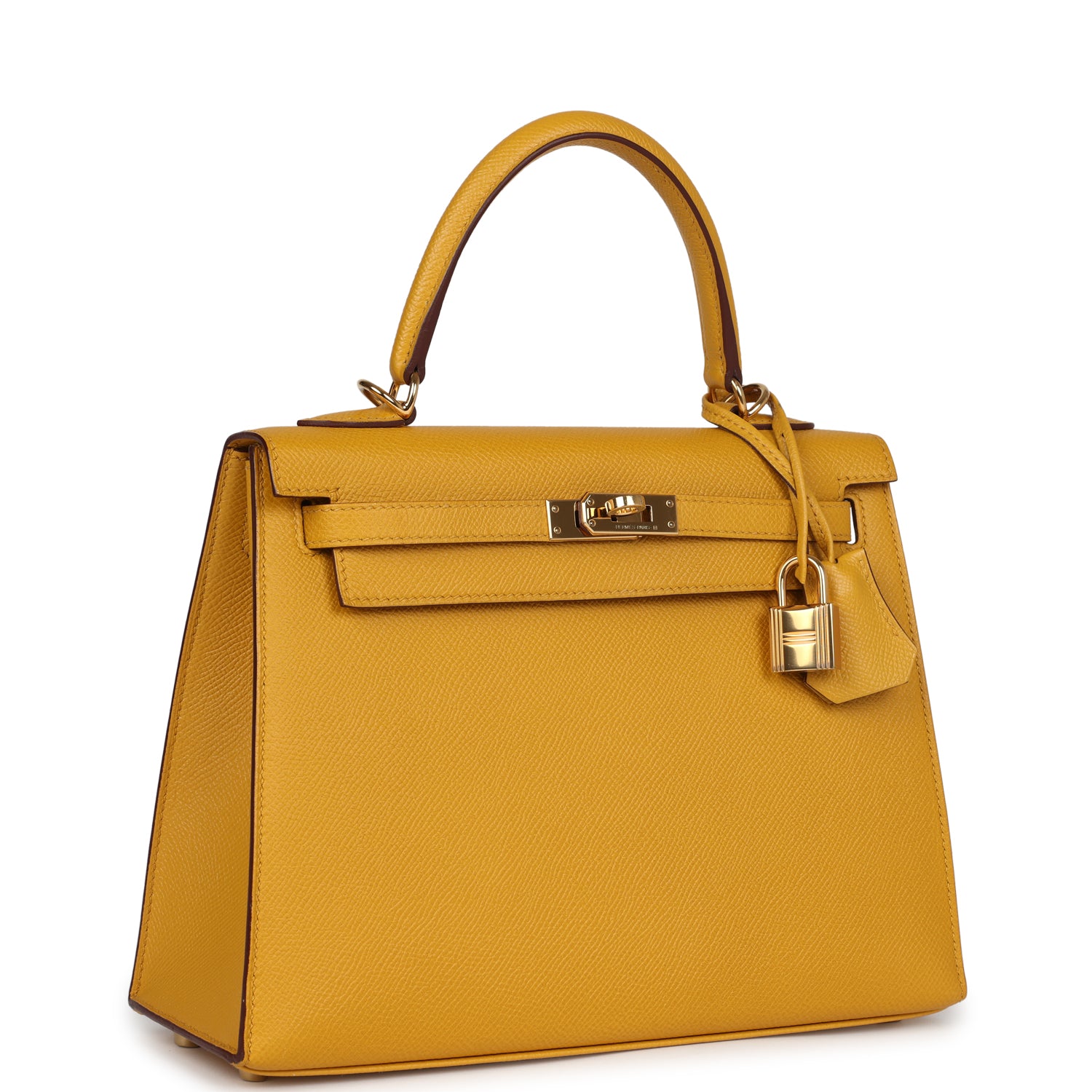 Preowned Hermes Kelly Sellier 25 Jaune Ambre Epsom Gold Hardware