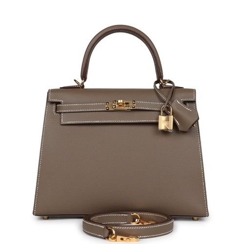 Hermes Kelly Sellier 25 Etoupe Epsom Gold Hardware