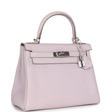 Pre-owned Hermes Kelly Retourne 28 Mauve Pale Clemence Palladium Hardware