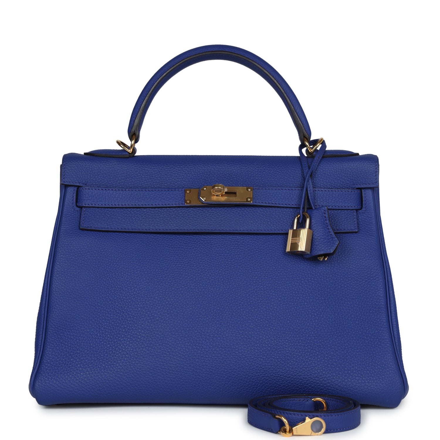 Pre-owned Hermes Kelly Retourne 32 Bleu Electric Togo Gold Hardware ...