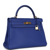 Pre-owned Hermes Kelly Retourne 32 Bleu Electric Togo Gold Hardware