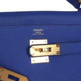 Pre-owned Hermes Kelly Retourne 32 Bleu Electric Togo Gold Hardware