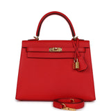 Hermes Kelly Sellier 25 Rouge de Coeur Epsom Gold Hardware