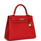 Hermes Kelly Sellier 25 Rouge de Coeur Epsom Gold Hardware