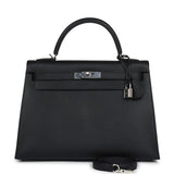 Hermes Kelly Sellier 32 Black Epsom Palladium Hardware