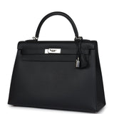 Hermes Kelly Sellier 32 Black Epsom Palladium Hardware