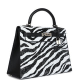 Custom Zebra Swarovski Crystal Hermes Kelly Sellier 32 Black Epsom Palladium Hardware