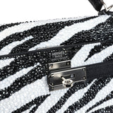 Custom Zebra Swarovski Crystal Hermes Kelly Sellier 32 Black Epsom Palladium Hardware