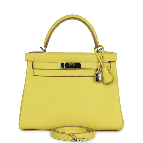 Pre-owned Hermes Kelly Retourne 28 Lime Evercolor Palladium Hardware
