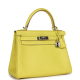 Pre-owned Hermes Kelly Retourne 28 Lime Evercolor Palladium Hardware