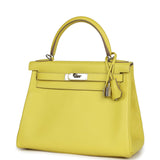 Pre-owned Hermes Kelly Retourne 28 Lime Evercolor Palladium Hardware