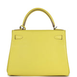 Pre-owned Hermes Kelly Retourne 28 Lime Evercolor Palladium Hardware