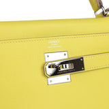 Pre-owned Hermes Kelly Retourne 28 Lime Evercolor Palladium Hardware