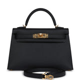 Hermes Kelly Sellier 20 Black Epsom Gold Hardware