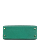 Pre-owned Hermes Special Order (HSS) Kelly Sellier 25 Vert Vertigo and Bleu Iris Ostrich Brushed Gold Hardware