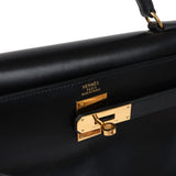 Vintage Hermes Kelly Retourne 32 Black Box Gold Hardware