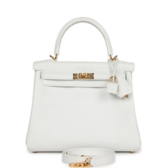 Hermes Kelly Retourne 25 New White Swift Gold Hardware