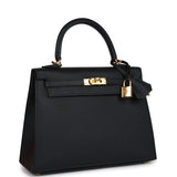 Hermes Kelly Sellier 25 Black Epsom Gold Hardware