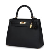 Hermes Kelly Sellier 25 Black Epsom Gold Hardware