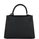 Hermes Kelly Sellier 25 Black Epsom Gold Hardware