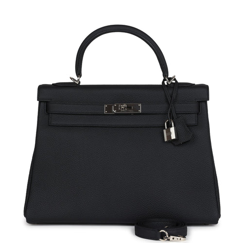 Pre-owned Hermes Kelly Retourne 32 Black Togo Palladium Hardware