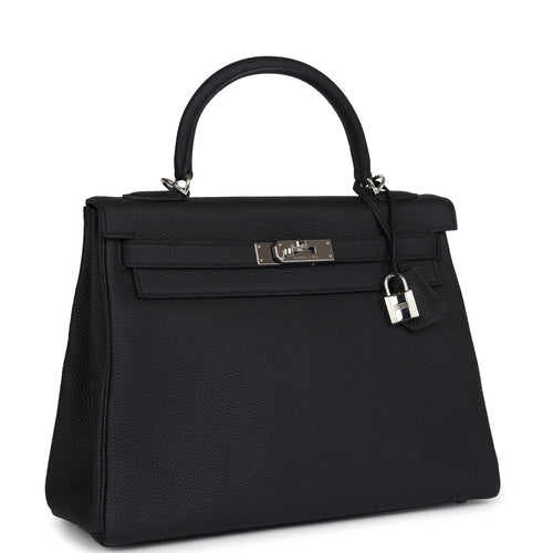 Pre-owned Hermes Kelly Retourne 32 Black Togo Palladium Hardware