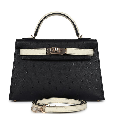 Hermes Special Order (HSS) Kelly Sellier 20 Black and Beton Ostrich Permabrass Hardware