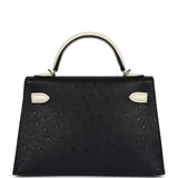 Hermes Special Order (HSS) Kelly Sellier 20 Black and Beton Ostrich Permabrass Hardware