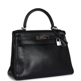 Pre-owned Hermes Kelly Retourne 28 Black Evergrain Palladium Hardware