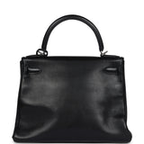 Pre-owned Hermes Kelly Retourne 28 Black Evergrain Palladium Hardware