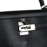 Pre-owned Hermes Kelly Retourne 28 Black Evergrain Palladium Hardware