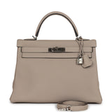 Pre-owned Hermes Kelly Retourne 32 Gris Tourterelle Togo Palladium Hardware