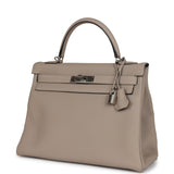 Pre-owned Hermes Kelly Retourne 32 Gris Tourterelle Togo Palladium Hardware