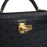 Hermes Kelly Sellier 20 Black Ostrich Gold Hardware