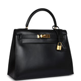 Vintage Hermes Kelly Sellier 28 Black Box Gold Hardware