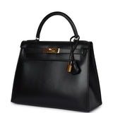 Vintage Hermes Kelly Sellier 28 Black Box Gold Hardware