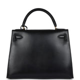 Vintage Hermes Kelly Sellier 28 Black Box Gold Hardware