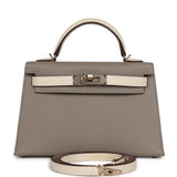 Pre-owned Hermes Special Order (HSS) Kelly Sellier 20 Craie and Gris Asphalte Epsom Permabrass Hardware