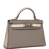 Pre-owned Hermes Special Order (HSS) Kelly Sellier 20 Craie and Gris Asphalte Epsom Permabrass Hardware