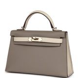 Pre-owned Hermes Special Order (HSS) Kelly Sellier 20 Craie and Gris Asphalte Epsom Permabrass Hardware