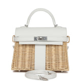 Hermes Picnic Kelly 20 White Swift/Osier Wicker Palladium Hardware