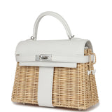 Hermes Picnic Kelly 20 White Swift/Osier Wicker Palladium Hardware