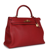 Pre-owned Hermes Kelly 35 Rouge Garance Clemence Gold Hardware