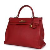 Pre-owned Hermes Kelly 35 Rouge Garance Clemence Gold Hardware