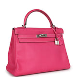 Pre-owned Hermes Kelly Retourne 32 Rose Tyrien Candy Epsom Palladium Hardware