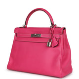 Pre-owned Hermes Kelly Retourne 32 Rose Tyrien Candy Epsom Palladium Hardware