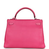 Pre-owned Hermes Kelly Retourne 32 Rose Tyrien Candy Epsom Palladium Hardware